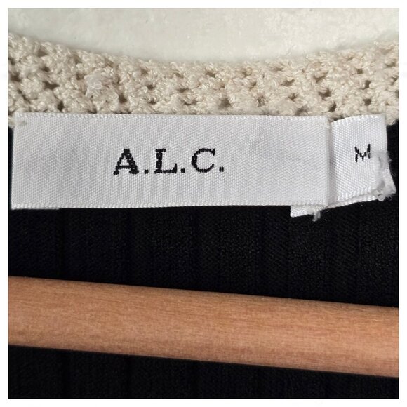 A.L.C. Ribbed Tank Midi Dress Size M Asymmetric Crochet Trim Halter Neckline - Picture 7 of 11